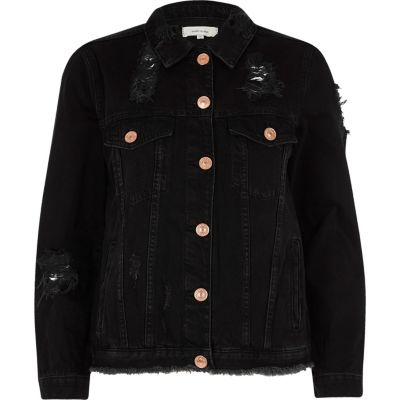 Black distressed oversized denim jacket